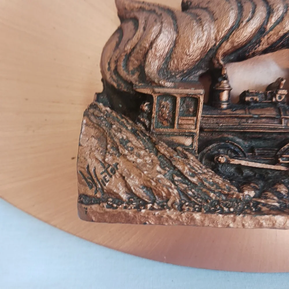 Victor 3D Copperama Train Engine Locomotive Wall Art Signed